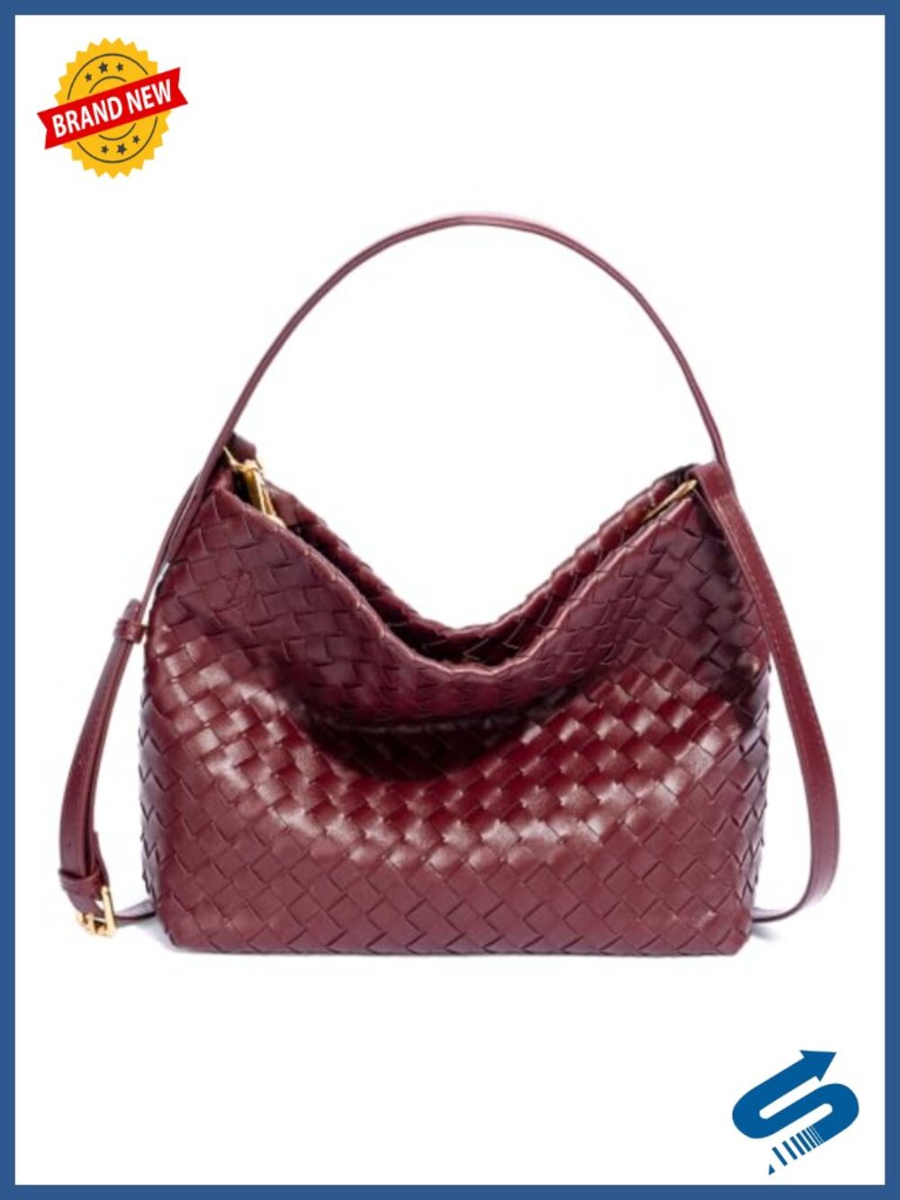 Woven Tote Bag PU Leather Top Handle Hobo Shoulder Handbag